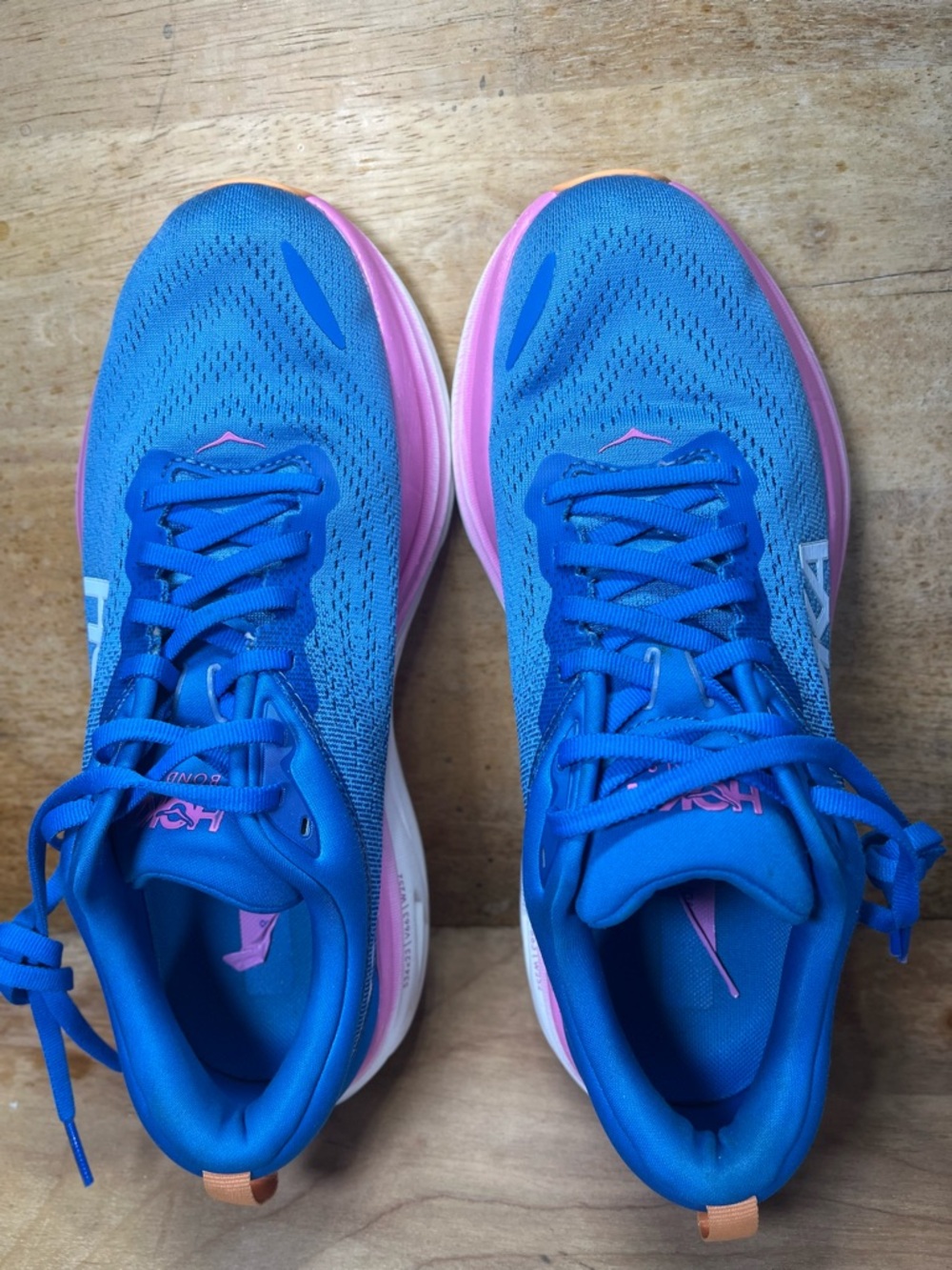 Hoka One One Bondi 8 REFLECTIVE Womens Size 9 Running Shoes Sneakers Blue Pink - Picture 7 of 12
